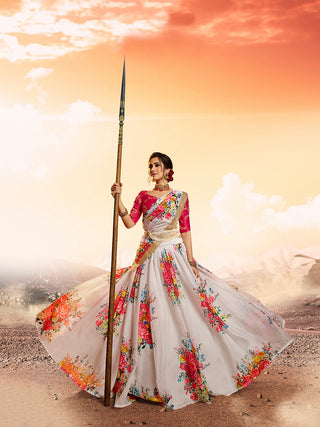 Designer White Semi Stitched Lehenga With  Unstitched Blouse Clothsvilla