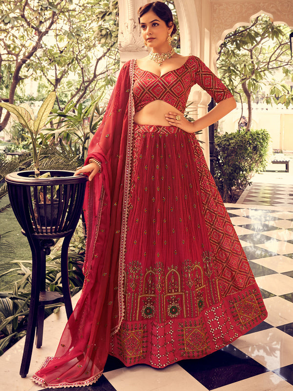 Beautiful Pink Silk Stitched Lehenga with unstitched Choli Set Clothsvilla