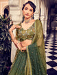 Load image into Gallery viewer, Stunning Olive Green Silk Semi Stitched Lehenga Choli Set Clothsvilla