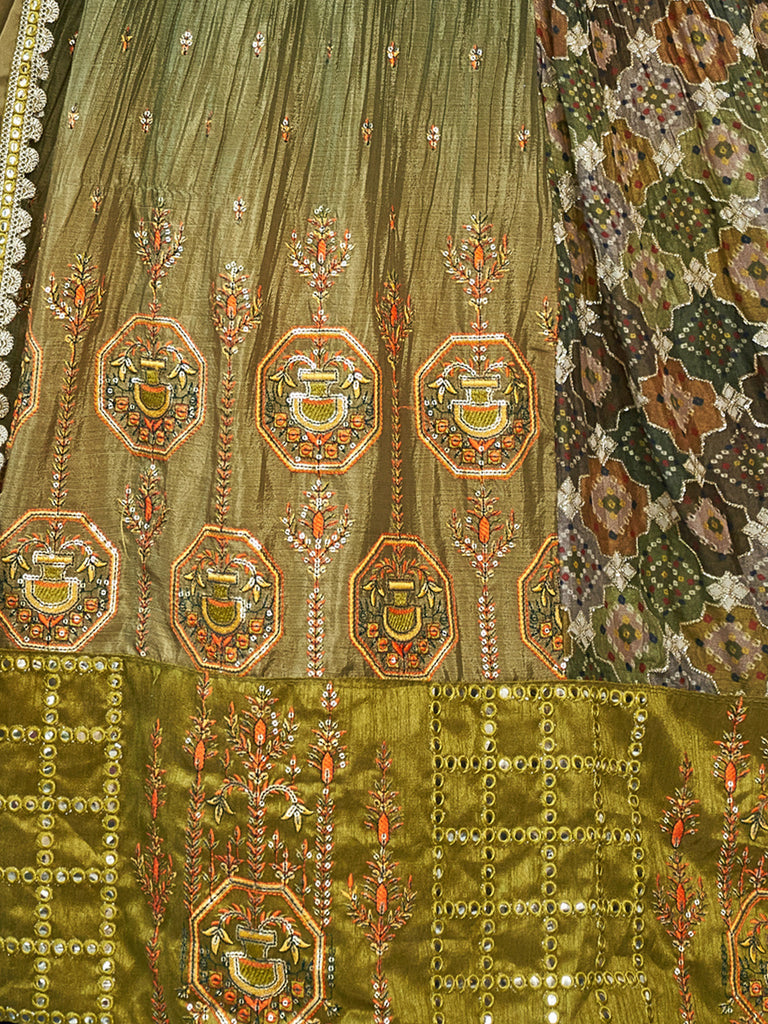 Stunning Olive Green Silk Semi Stitched Lehenga Choli Set Clothsvilla