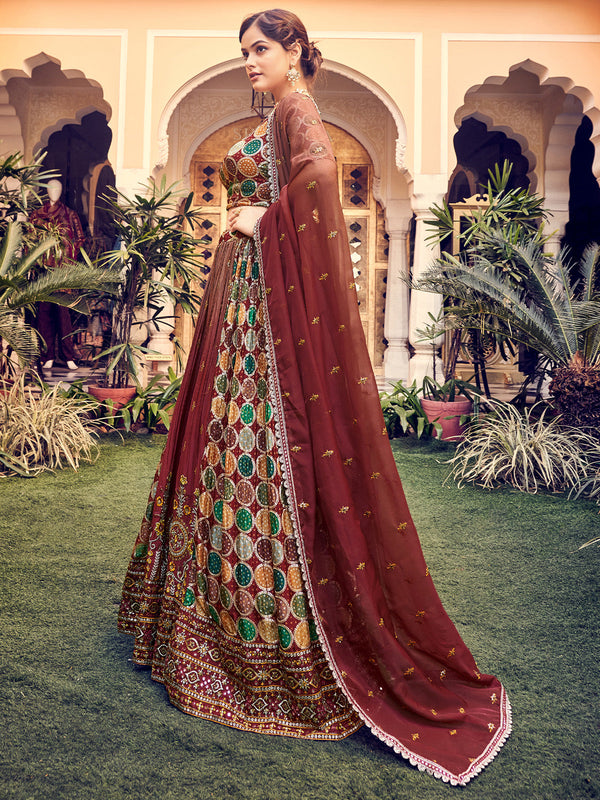 Designer Maroon Silk Semi Stitched Lehenga Choli Set Clothsvilla