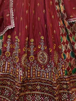 Designer Maroon Silk Semi Stitched Lehenga Choli Set Clothsvilla