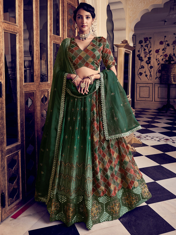 Classic Dark Green Silk Stitched Lehenga Set Clothsvilla