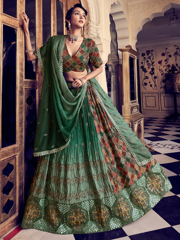 Classic Dark Green Silk Stitched Lehenga Set Clothsvilla