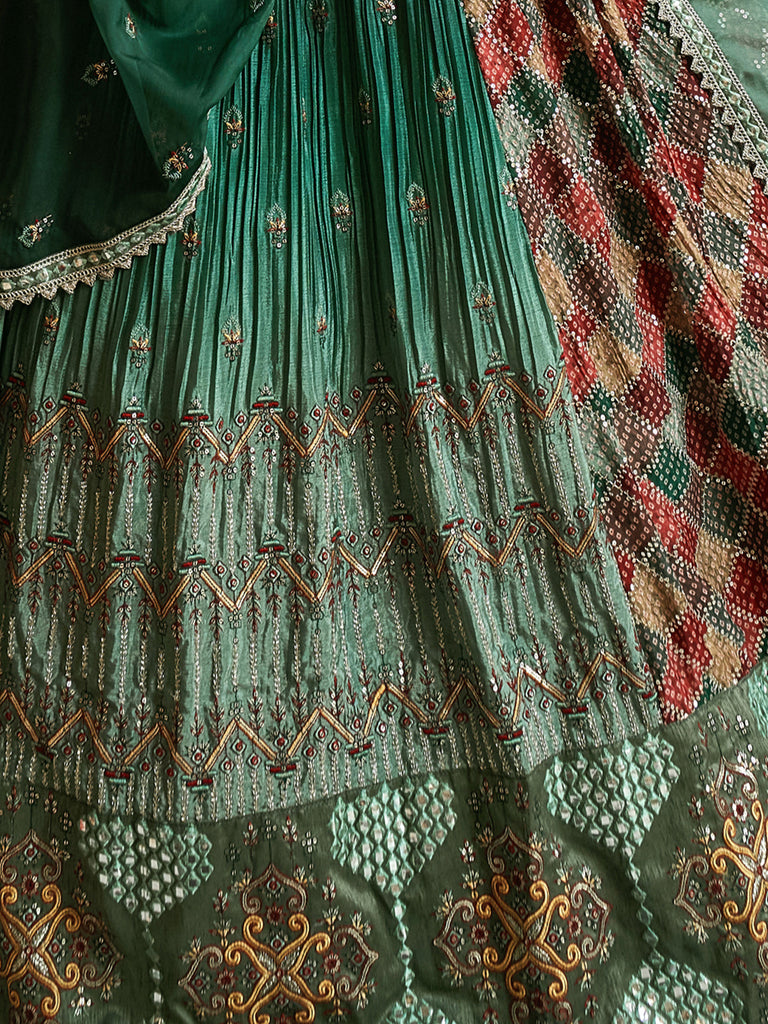 Classic Dark Green Silk Stitched Lehenga Set Clothsvilla