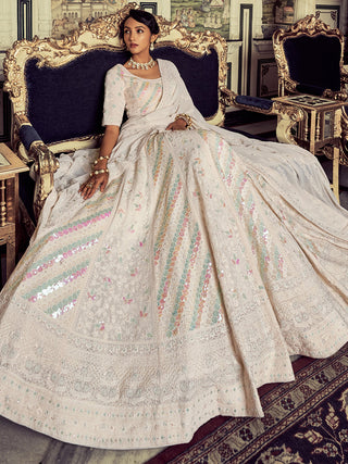 Beautiful Apricot Georgette Embroidered Semi Stitched Lehenga With Unstitched Blouse Clothsvilla