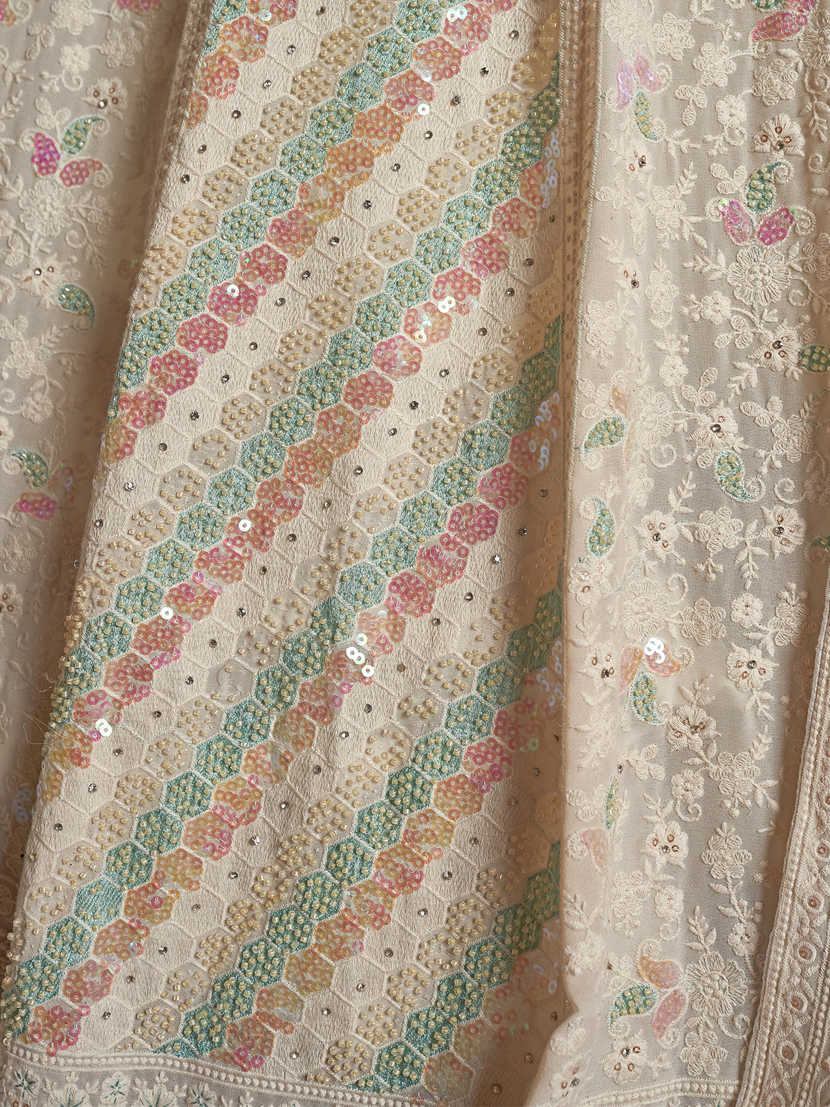 Beautiful Apricot Georgette Embroidered Semi Stitched Lehenga With Unstitched Blouse Clothsvilla