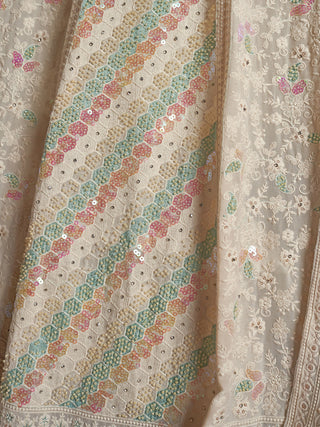 Beautiful Apricot Georgette Embroidered Semi Stitched Lehenga With Unstitched Blouse Clothsvilla