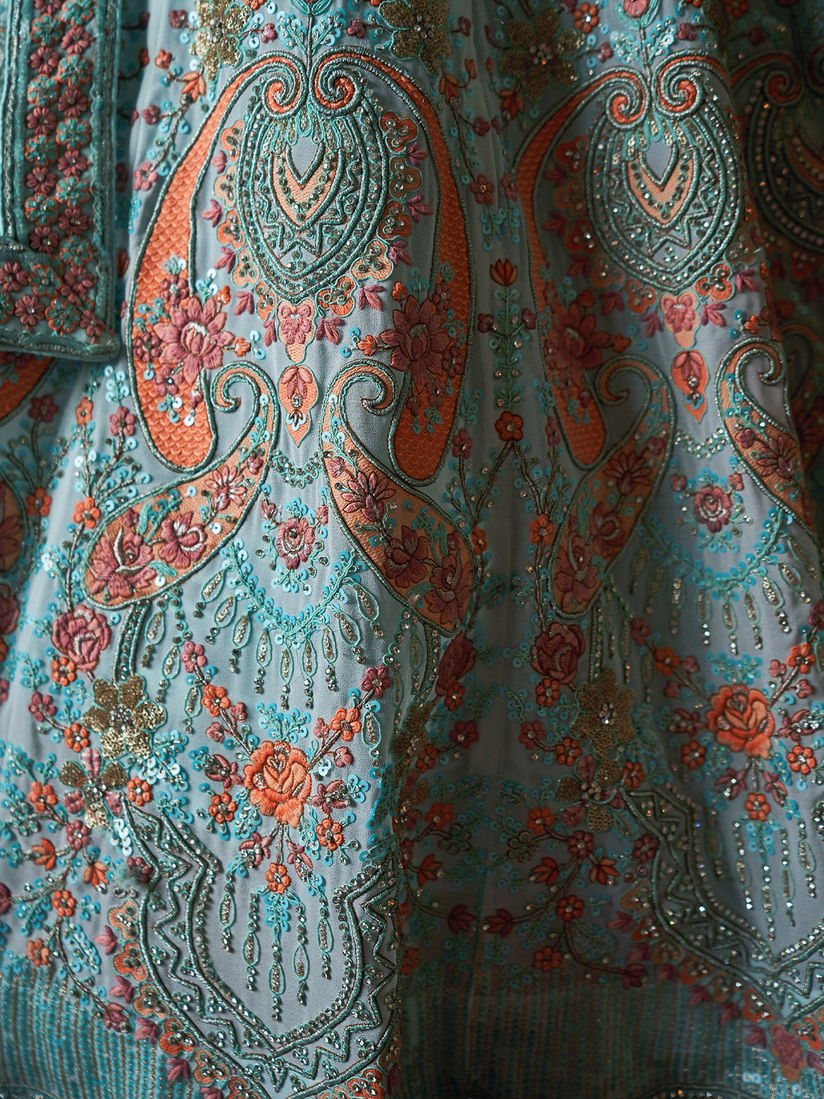 Attractive Blue Georgette Embroidered Semi Stitched Lehenga With Unstitched Blouse Clothsvilla