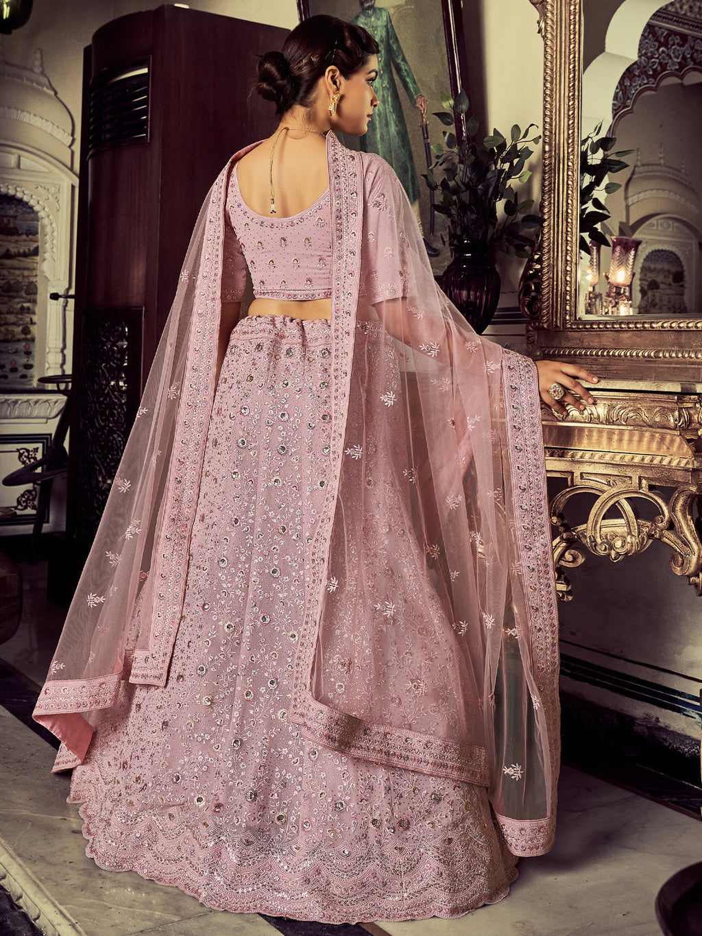 Stunning Mauve Georgette Embroidered Semi Stitched Lehenga With Unstitched Blouse Clothsvilla