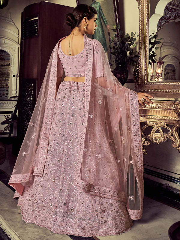 Stunning Mauve Georgette Embroidered Semi Stitched Lehenga With Unstitched Blouse Clothsvilla