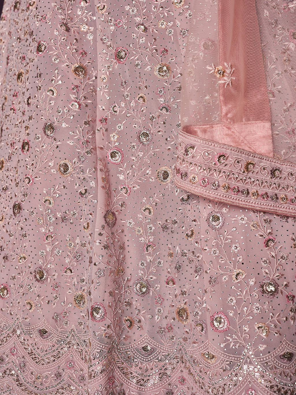 Stunning Mauve Georgette Embroidered Semi Stitched Lehenga With Unstitched Blouse Clothsvilla