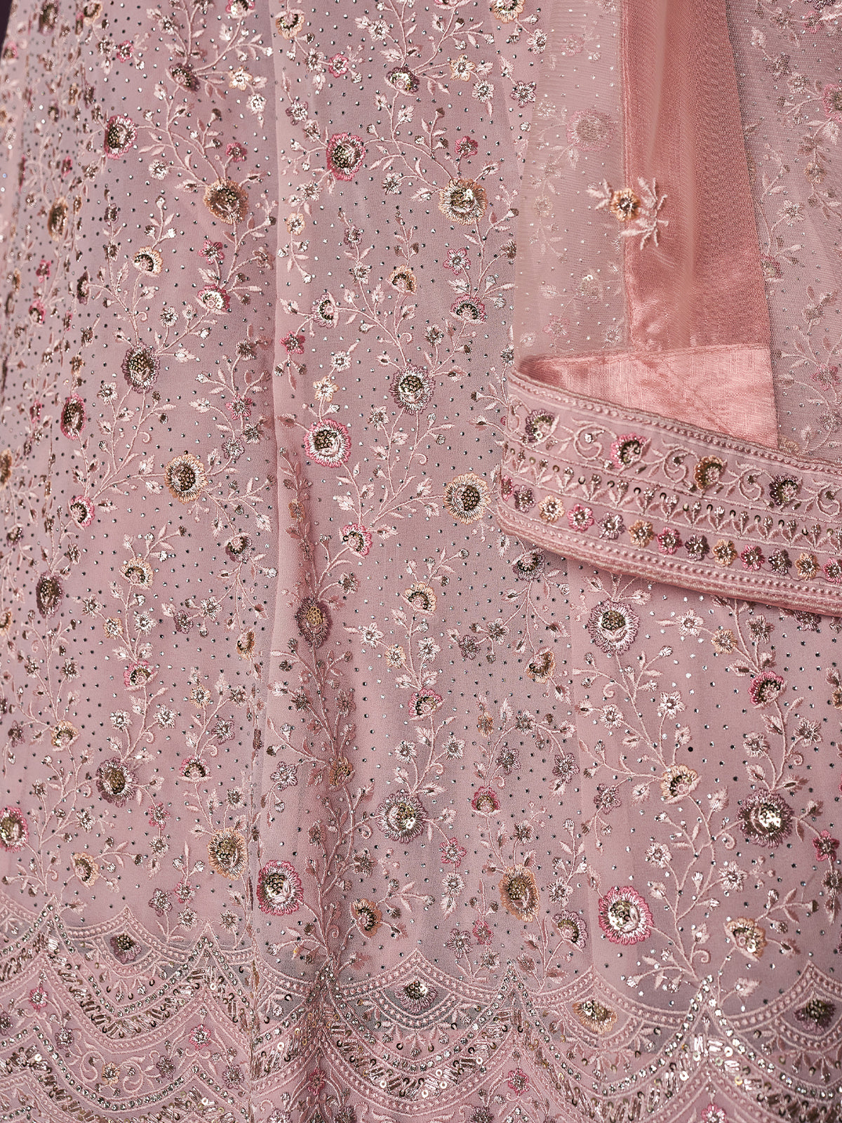 Stunning Mauve Georgette Embroidered Semi Stitched Lehenga With Unstitched Blouse Clothsvilla
