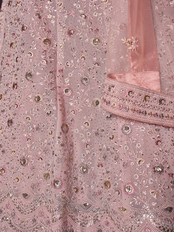 Stunning Mauve Georgette Embroidered Semi Stitched Lehenga With Unstitched Blouse Clothsvilla