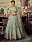 Classic Sea Green Georgette Embroidered Semi Stitched Lehenga With Unstitched Blouse Clothsvilla