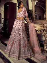 Load image into Gallery viewer, Stylish Pink Soft Net Embroidered Semi Stitched Lehenga With Unstitched Blouse Clothsvilla