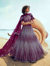 Load image into Gallery viewer, Designer Purple Soft Net Semi Stitched Lehenga With  Unstitched Blouse Clothsvilla