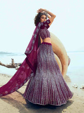 Load image into Gallery viewer, Designer Purple Soft Net Semi Stitched Lehenga With  Unstitched Blouse Clothsvilla