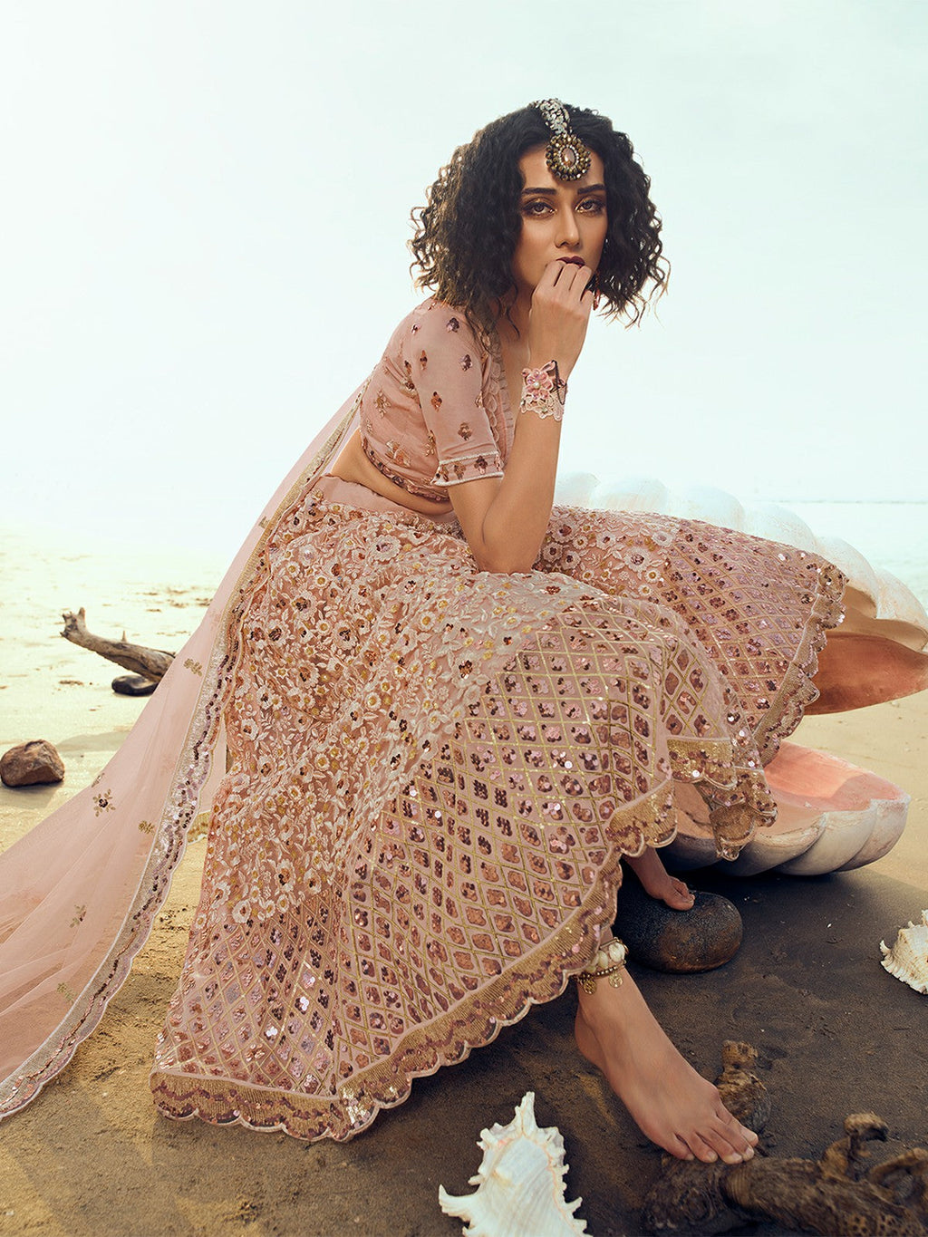 Peach Classy Semi Stitched Lehenga With  Unstitched Blouse Clothsvilla