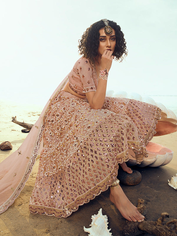 Peach Classy Semi Stitched Lehenga With  Unstitched Blouse Clothsvilla