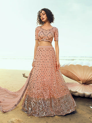 Peach Classy Semi Stitched Lehenga With  Unstitched Blouse Clothsvilla
