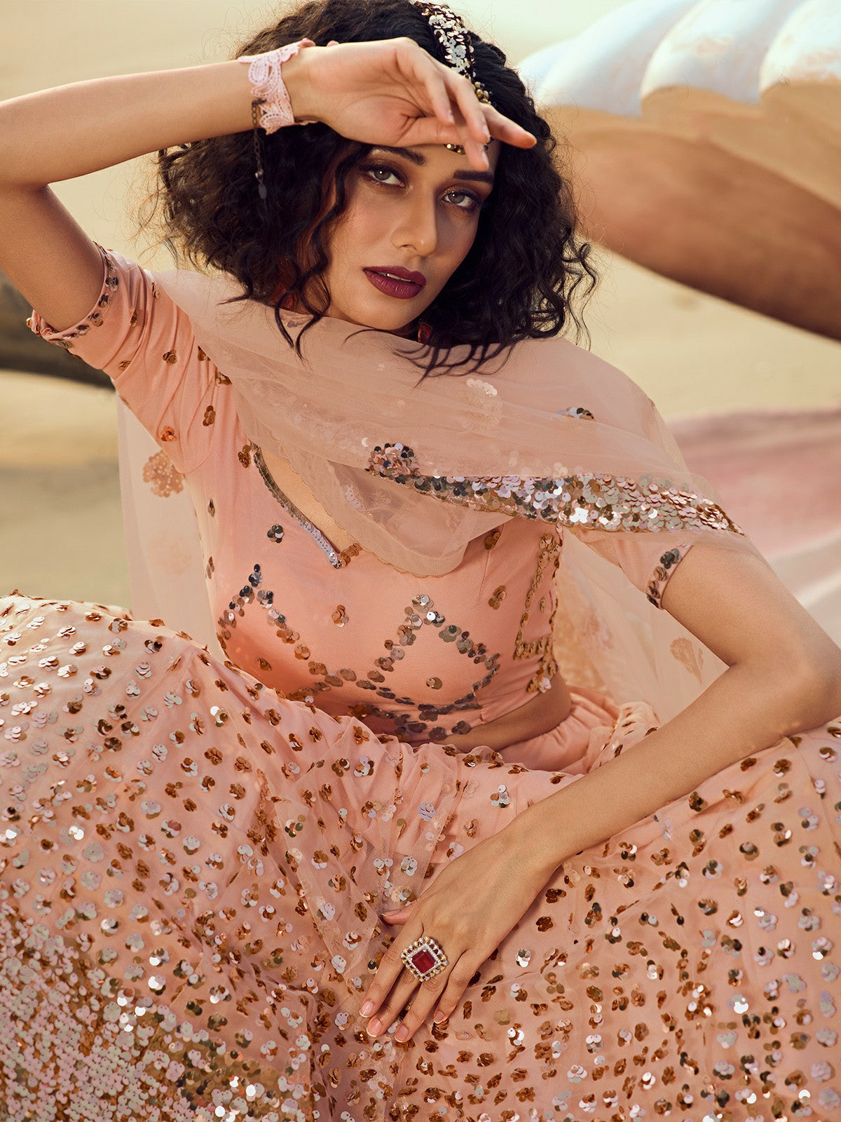 Peach Classy Semi Stitched Lehenga With  Unstitched Blouse Clothsvilla