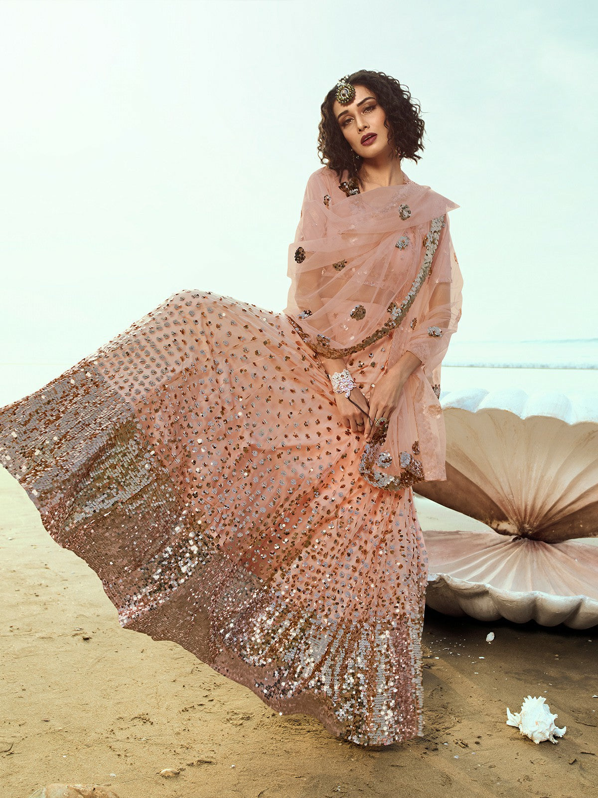 Peach Classy Semi Stitched Lehenga With  Unstitched Blouse Clothsvilla
