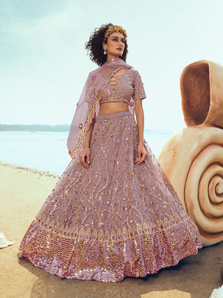 Designer Purple Soft Net With Sequins Thread Semi Stitched Lehenga With  Unstitched Blouse Clothsvilla