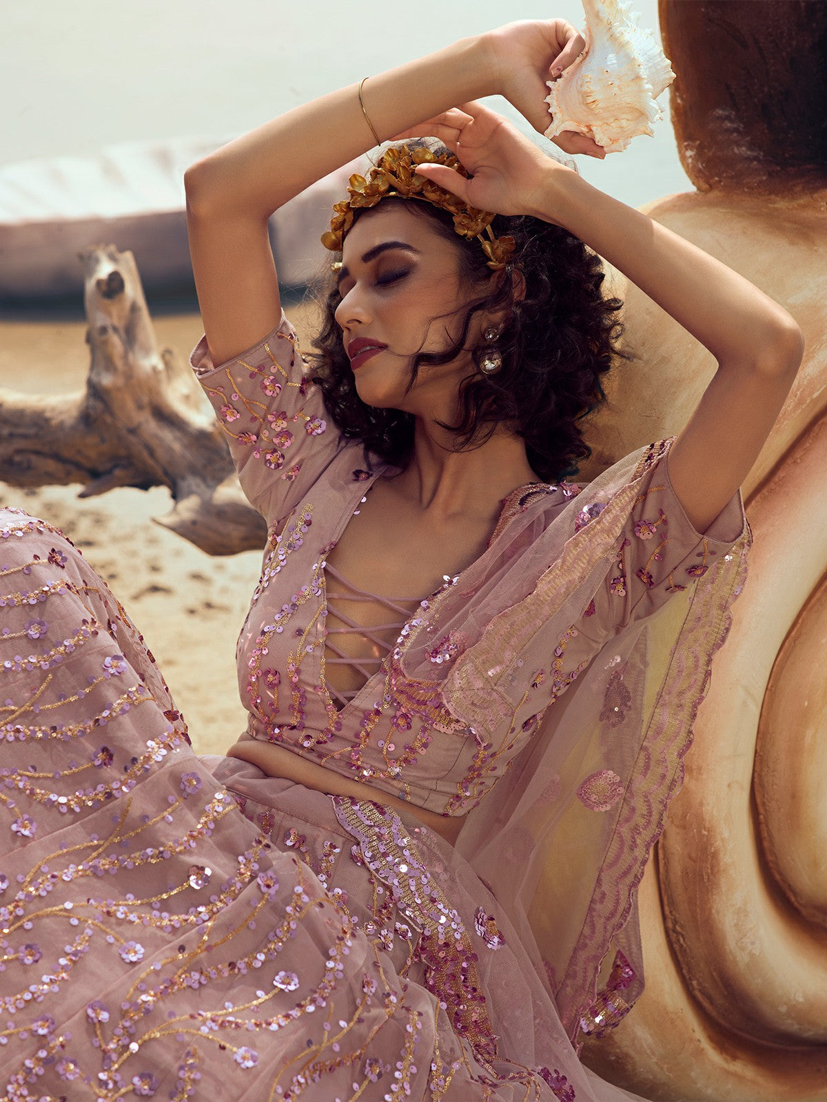 Designer Purple Soft Net With Sequins Thread Semi Stitched Lehenga With  Unstitched Blouse Clothsvilla
