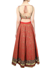 Load image into Gallery viewer, Red Embroidered Art Silk Semi Stitched Lehenga With Unstitched Blouse Clothsvilla