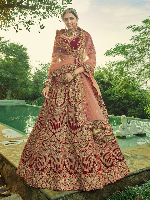 Designer Maroon  Semi Stitched Lehenga With  Unstitched Blouse Clothsvilla Main image