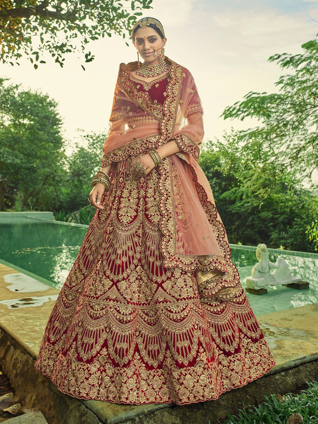 Designer Maroon  Semi Stitched Lehenga With  Unstitched Blouse Clothsvilla