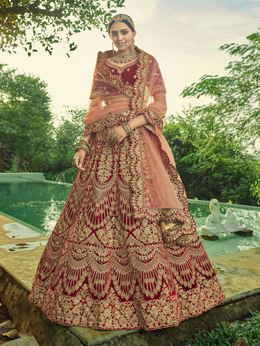 Designer Maroon  Semi Stitched Lehenga With  Unstitched Blouse Clothsvilla