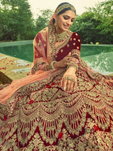 Load image into Gallery viewer, Designer Maroon  Semi Stitched Lehenga With  Unstitched Blouse Clothsvilla