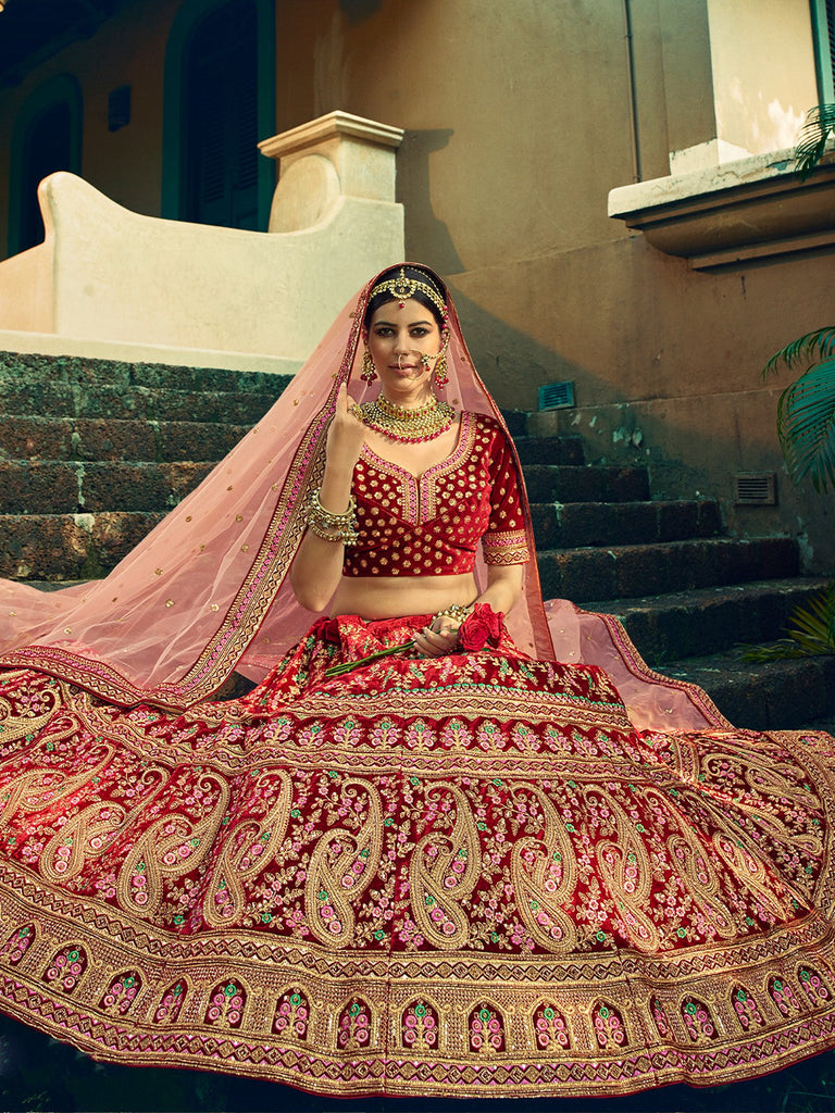 Festive Maroon  Semi Stitched Lehenga With  Unstitched Blouse Clothsvilla