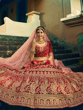 Load image into Gallery viewer, Festive Maroon  Semi Stitched Lehenga With  Unstitched Blouse Clothsvilla