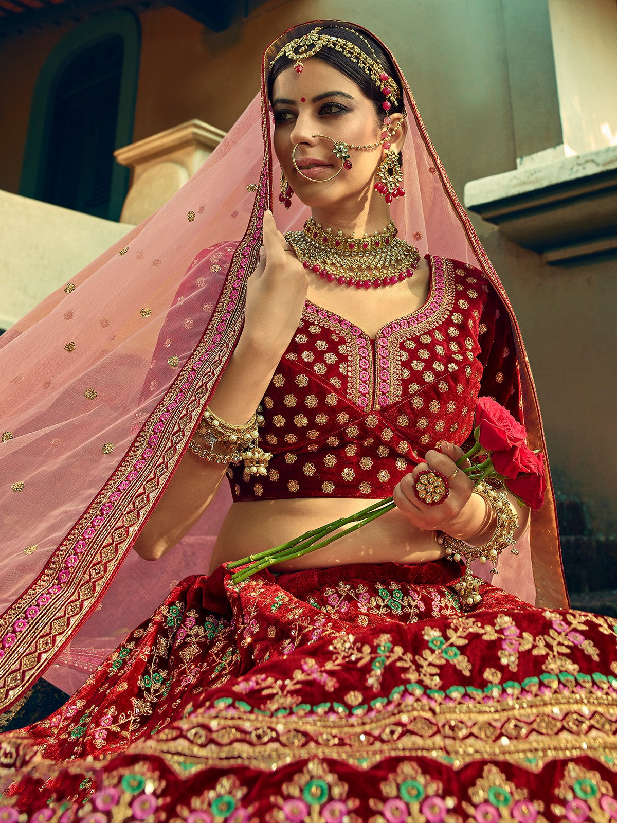 Festive Maroon  Semi Stitched Lehenga With  Unstitched Blouse Clothsvilla