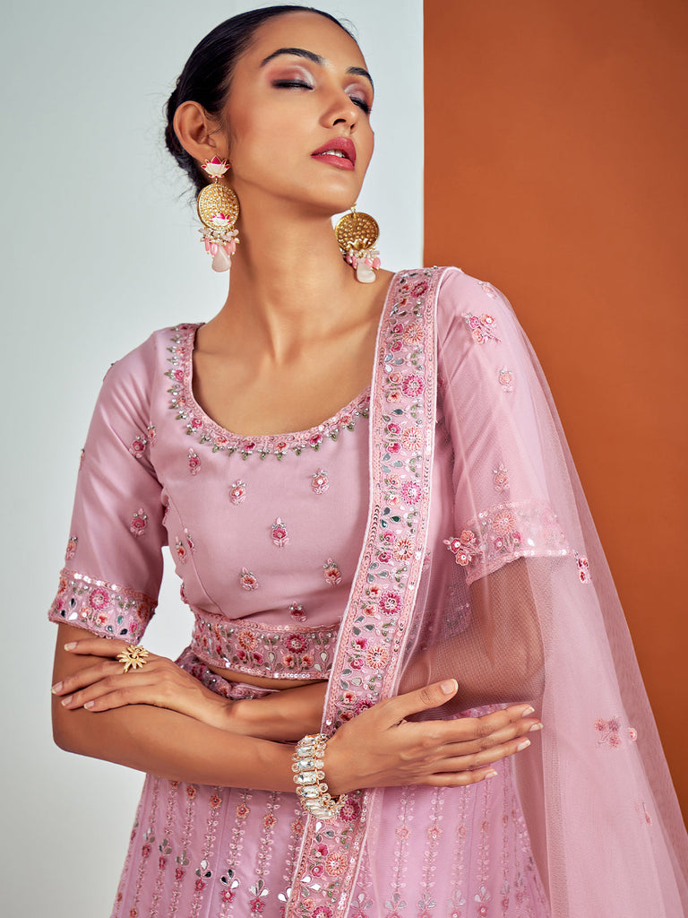Beautiful Pink Georgette Semi Stitched Lehenga With Unstitched Blouse Clothsvilla