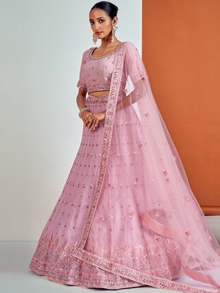 Beautiful Pink Georgette Semi Stitched Lehenga With Unstitched Blouse Clothsvilla