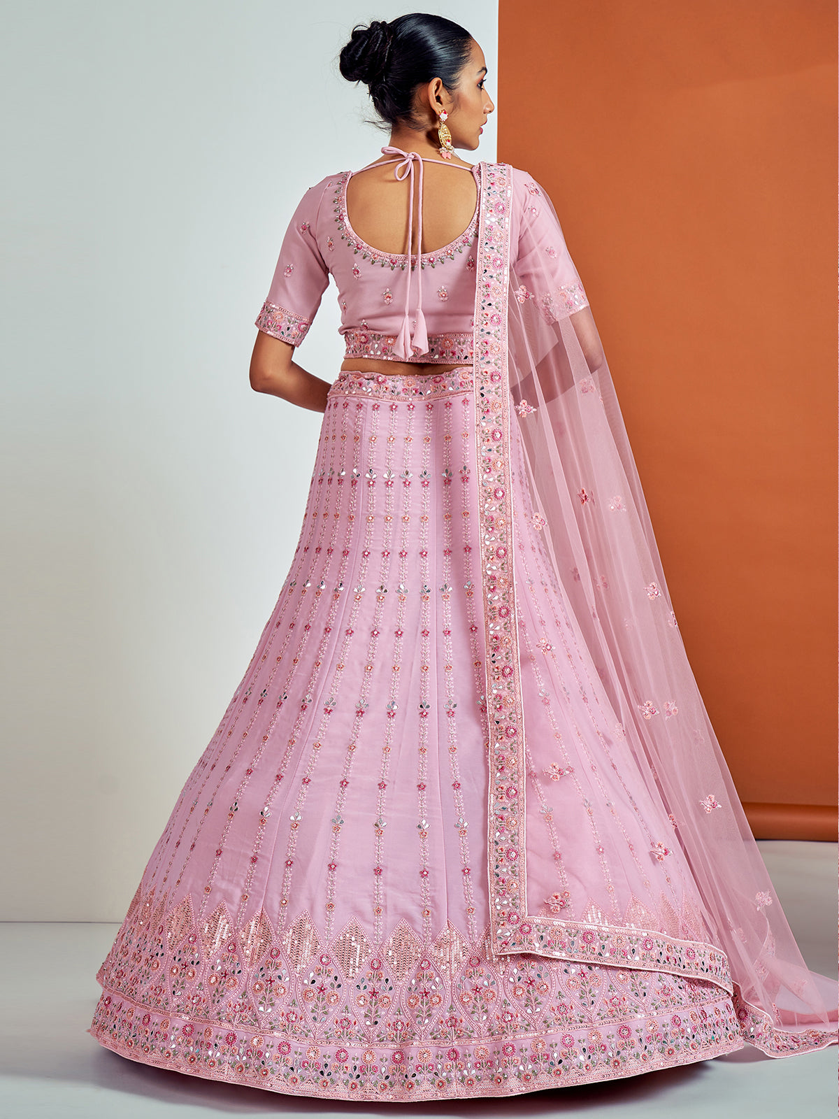 Beautiful Pink Georgette Semi Stitched Lehenga With Unstitched Blouse Clothsvilla