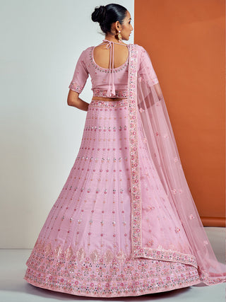 Beautiful Pink Georgette Semi Stitched Lehenga With Unstitched Blouse Clothsvilla