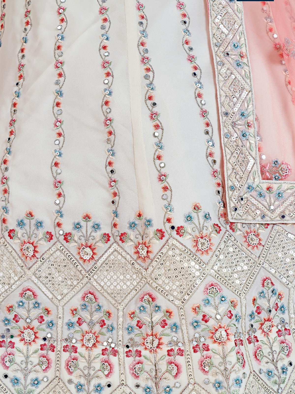 Modren White Georgette Semi Stitched Lehenga With Unstitched Blouse Clothsvilla