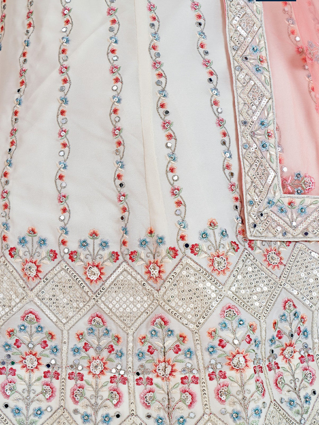 Modren White Georgette Semi Stitched Lehenga With Unstitched Blouse Clothsvilla