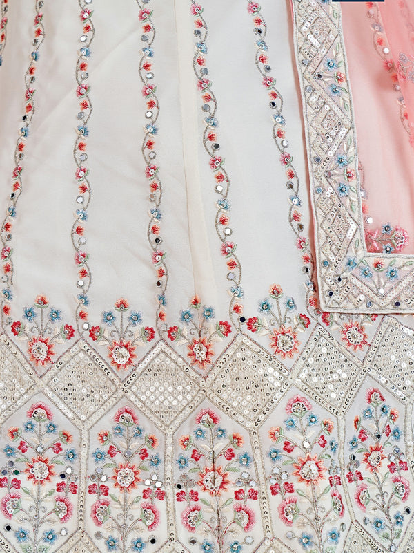 Modren White Georgette Semi Stitched Lehenga With Unstitched Blouse Clothsvilla
