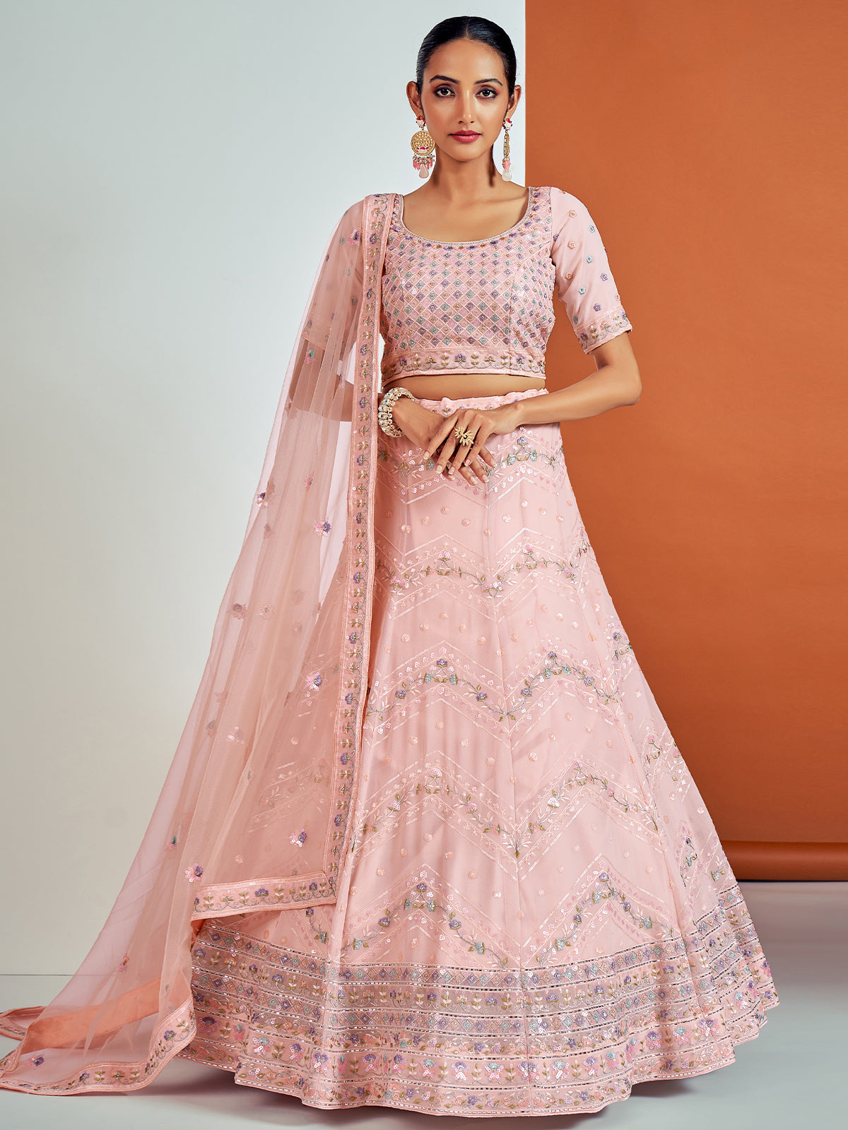 Stunning Pink Georgette Semi Stitched Lehenga With Unstitched Blouse Clothsvilla