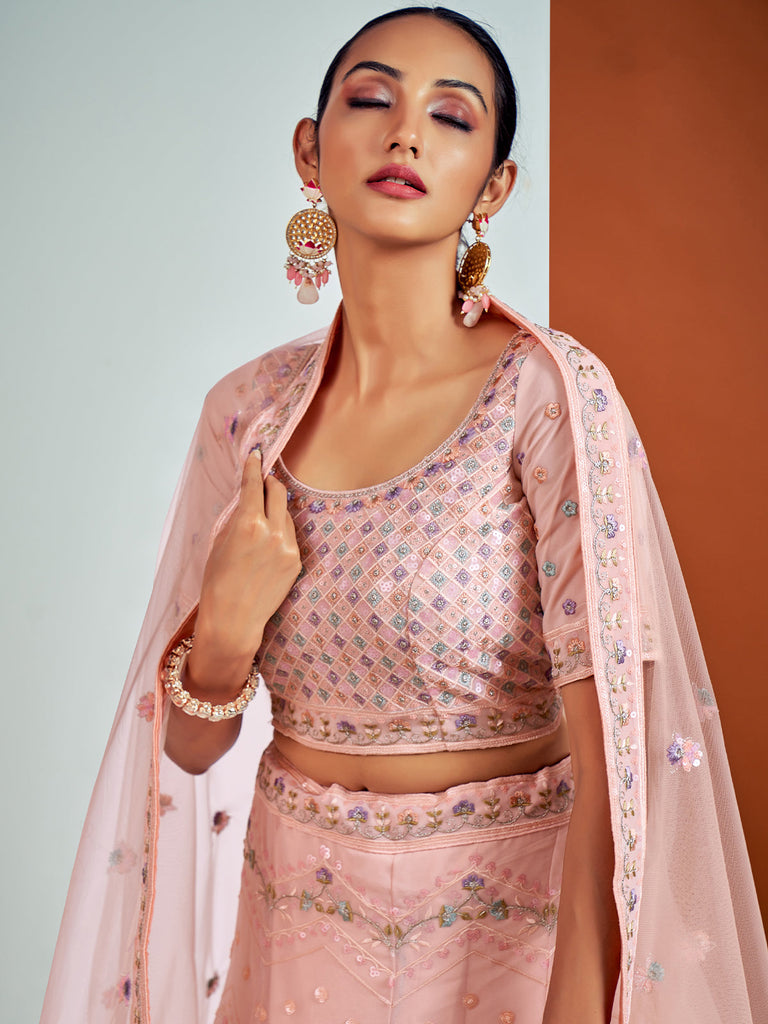 Stunning Pink Georgette Semi Stitched Lehenga With Unstitched Blouse Clothsvilla