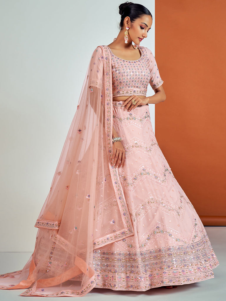 Stunning Pink Georgette Semi Stitched Lehenga With Unstitched Blouse Clothsvilla