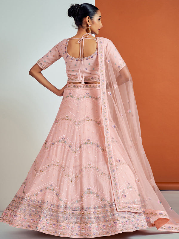 Stunning Pink Georgette Semi Stitched Lehenga With Unstitched Blouse Clothsvilla