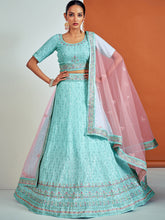 Load image into Gallery viewer, Classic Blue Georgette Semi Stitched Lehenga With Unstitched Blouse Clothsvilla