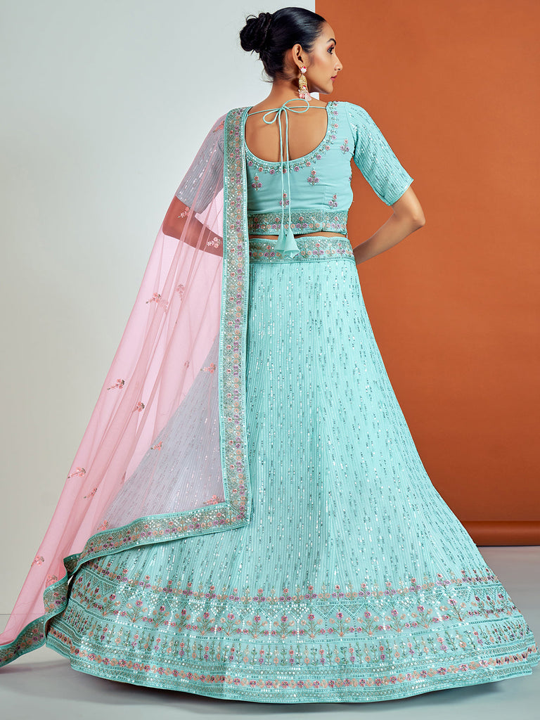 Classic Blue Georgette Semi Stitched Lehenga With Unstitched Blouse Clothsvilla